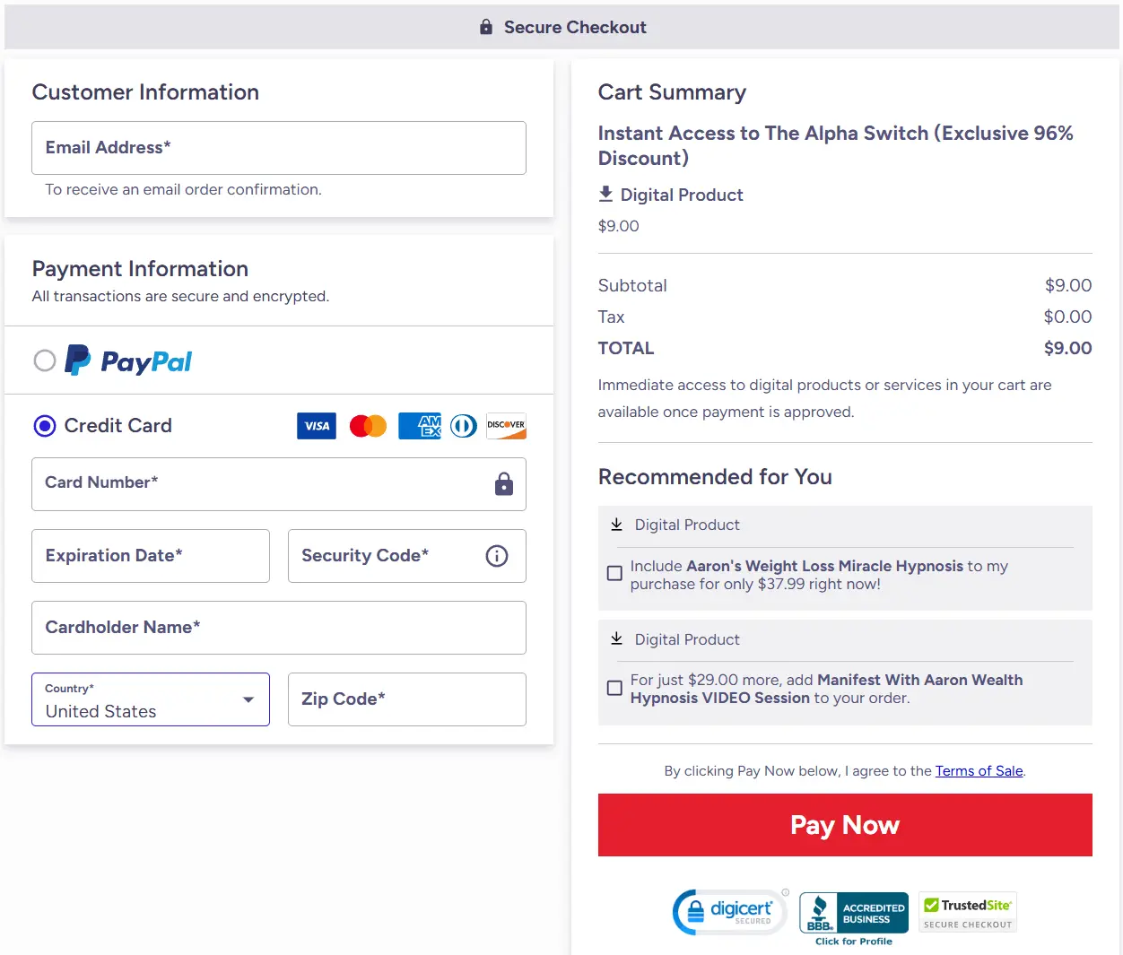 Alpha Switch™ Secured Order Form